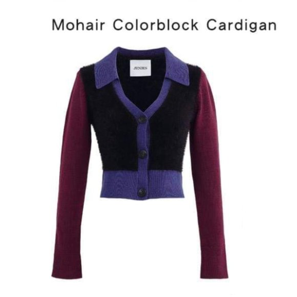 Jendes Mohair Colorblock Cardigan Purple Black Sweater Size S - Picture 7 of 8